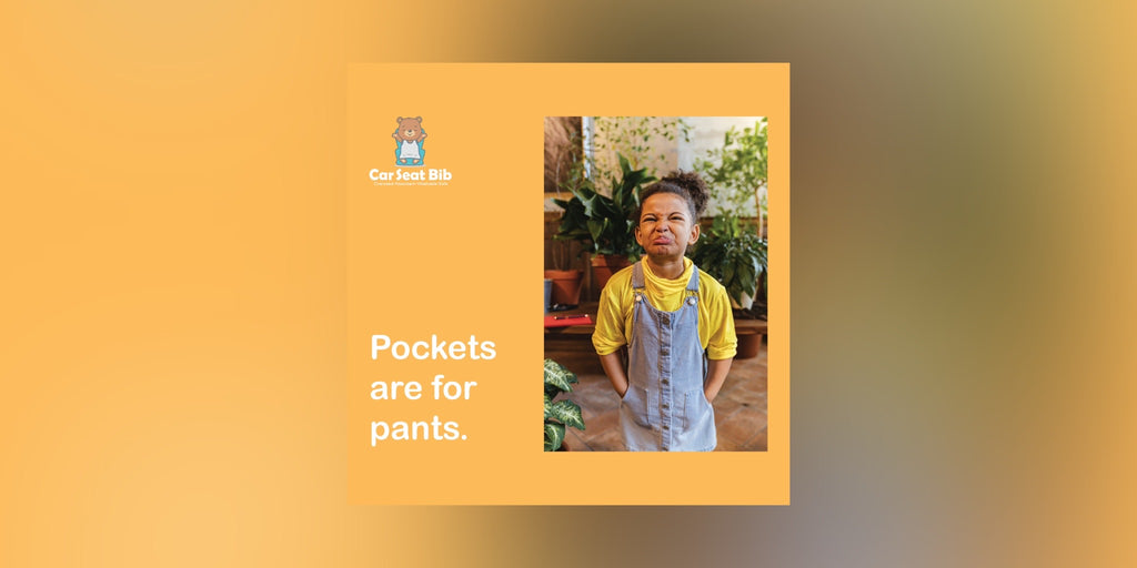 Pockets don't work for car sickness bibs that catch vomit, spit up, puke | Car Seat Bib absorbs the mess